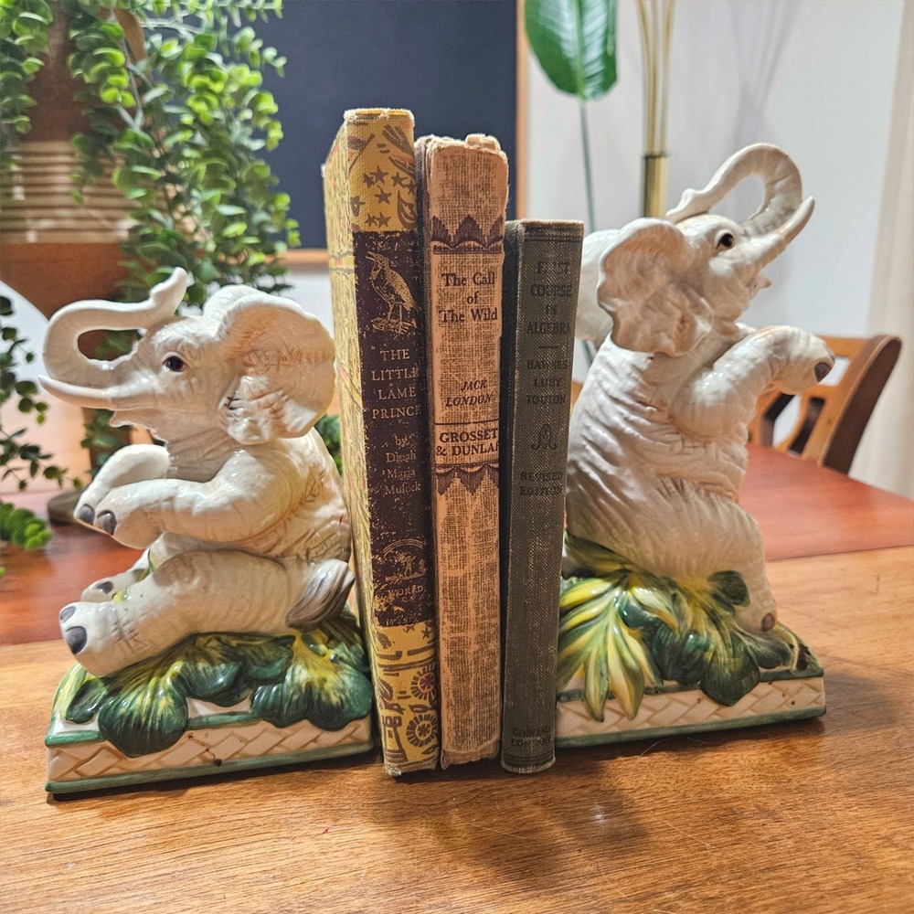 Fitz & Floyd Cape Town Elephant Bookends Pair Safari Jungle Ceramic 2009
